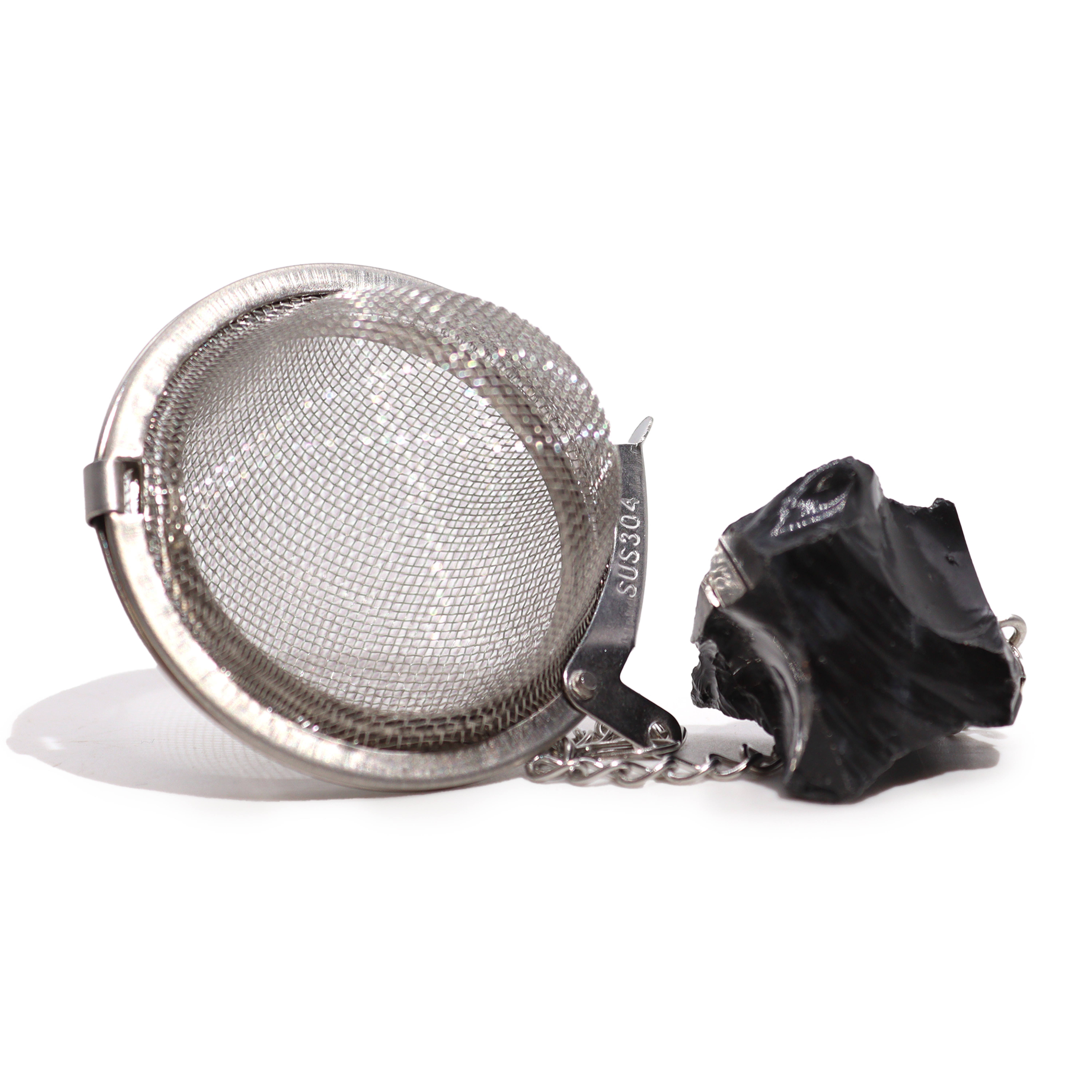 Rohkristall-Edelstein-Teesieb - Schwarzer Obsidian